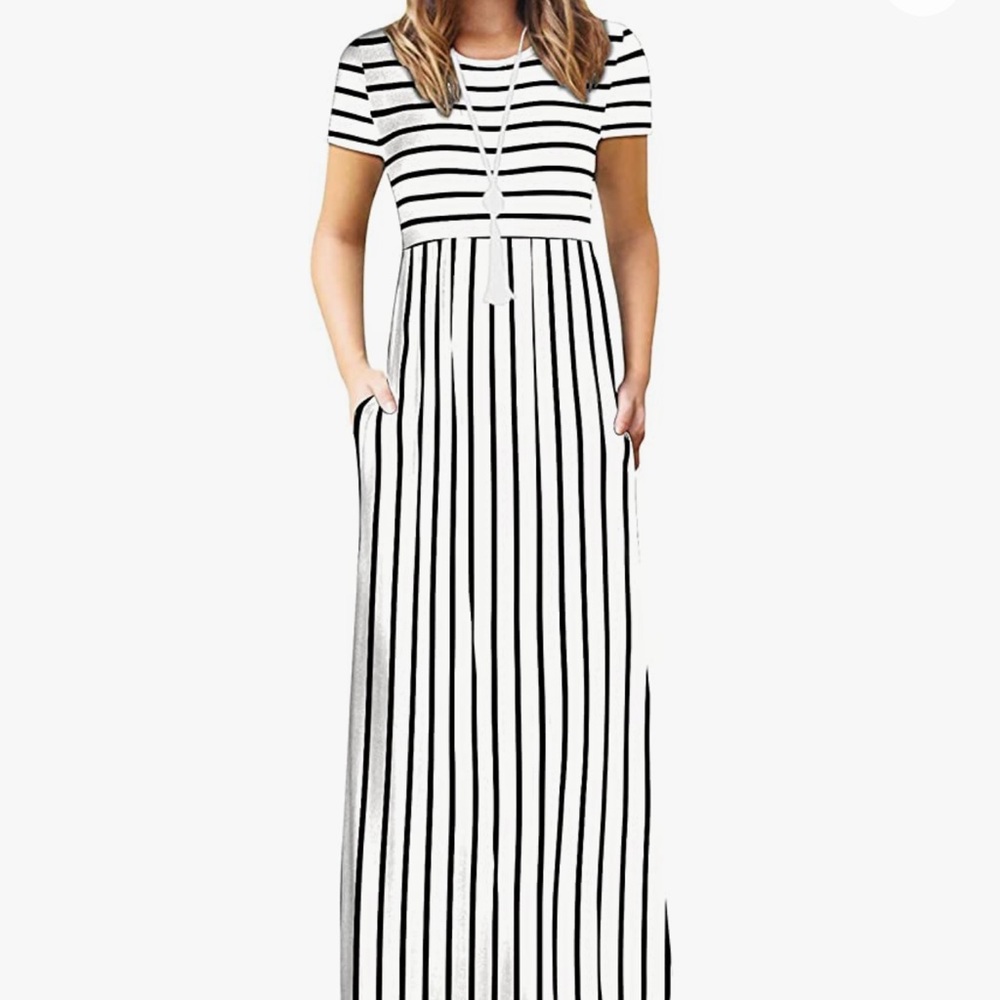 Short Sleeve Women's Loose, Striped Maxi Dress